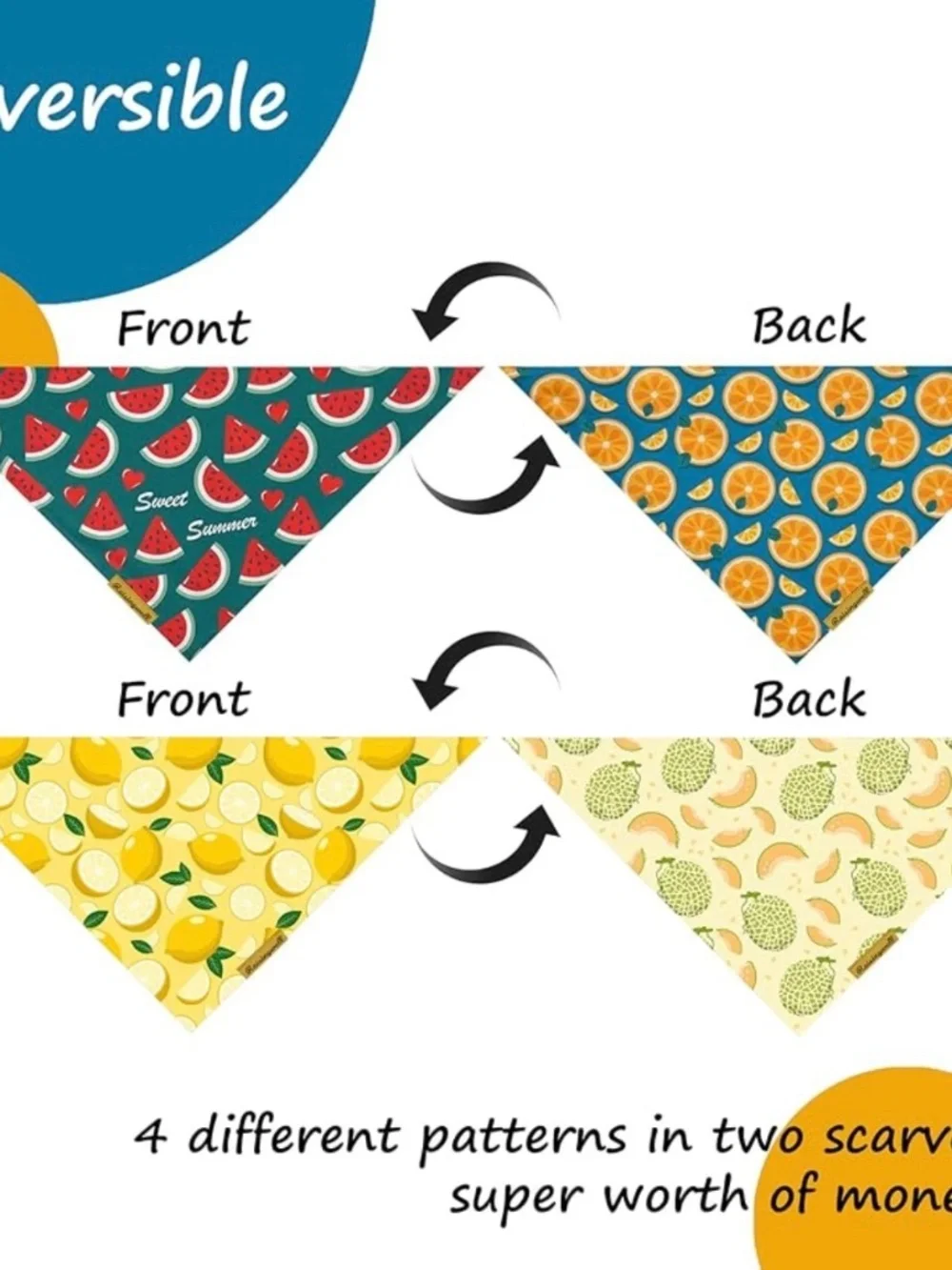 2 Pack XL Cooling Dog Bandanas Reversible Fruit Prints NWT